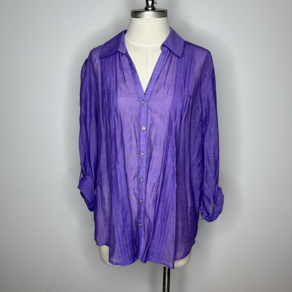 Chico’s Lavender Purple Women’s Button Up Pleat Front Blouse Top Shirt Sz 2 L